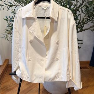 Max Studio Cream Double-Breasted Cropped Trench Coat